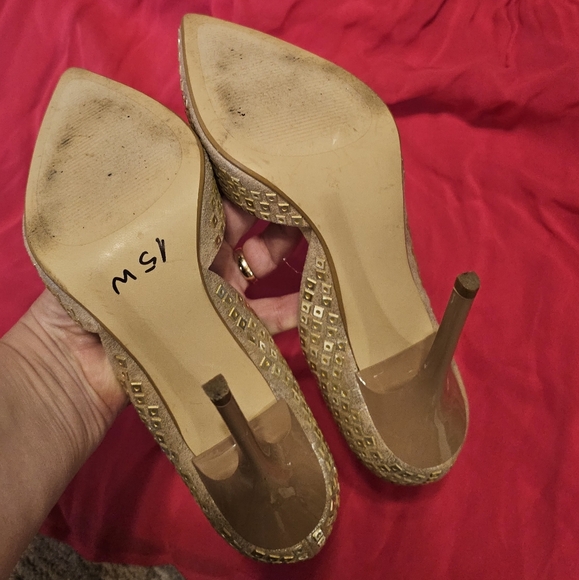 Steve Madden Varcityr Gold Multi D'Orsay Pumps Gold Sequin High Heels 8.5M - Picture 8 of 15